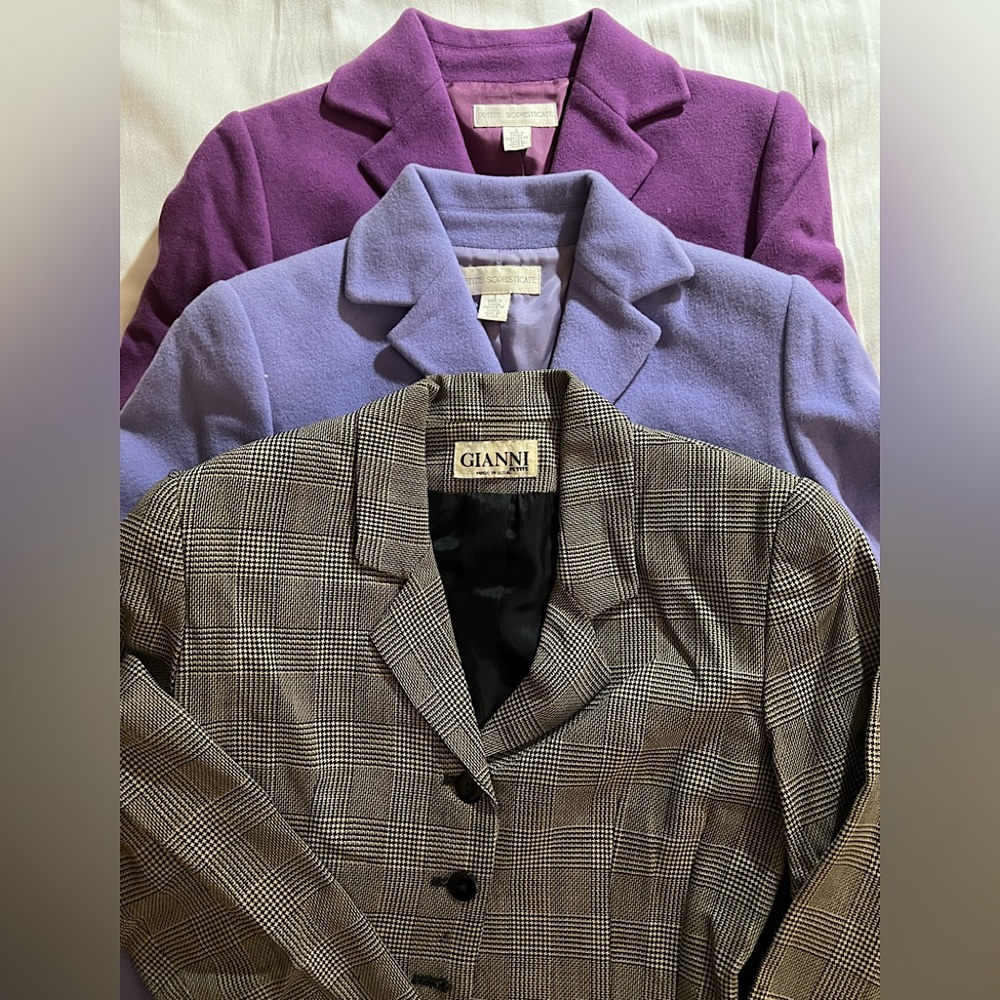3 Blazers Cashmere & Wool Blend Gianni 4P, Petite Sophisticate 0P Fully Lined